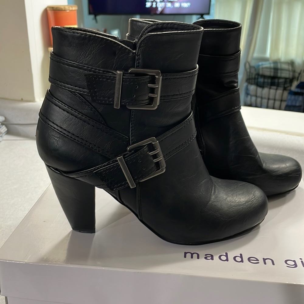 Madden Girl black heeled booties, size 7.5